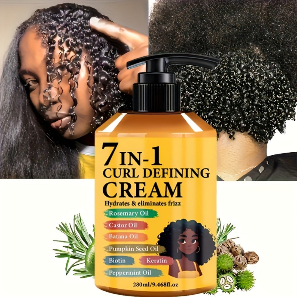 Curl Defining Cream 7-in-1 Frizz Control 2pcs Set 9.468fl oz — Long-Lasting Hold Moisturizing Non-Greasy Hair Styling Cream for Wavy Curly Normal Hair Bouncy Defined Curls Unisex Adults Women