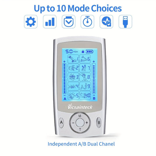 TENS Unit Muscle Stimulator Dual Channel 16 Modes 16 Levels for Pain Relief Back Neck Shoulder Full Body Recovery with 2x2 and 2x4 Electrode Pads EMS Therapy Device