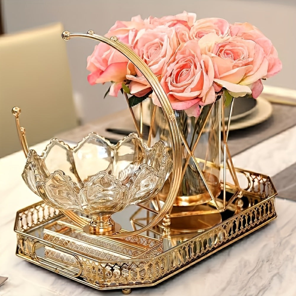 Glass Fruit Bowl Decorative Serving Tray - Modern Minimalist Centerpiece for Living Room, Dining & Kitchen | European Luxury Style Home Decor, Party Display for Thanksgiving, Christmas & New Year