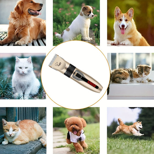 12-in-1 Pet Hair Trimmer Kit USB Rechargeable - Professional Cordless Electric Clippers for Dogs Cats Puppies Kittens, Adjustable Blade 5 Guide Combs Nail Clipper Scissors, Silent Home Grooming Set