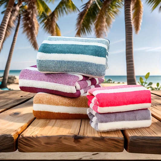 Towel Set 9 or 15 Piece 320GSM Coral Fleece Striped Mix in Five Solid or Mixed Colors for Home and Guest Use