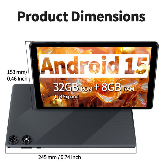 Android Tablet 10.1-Inch 2-in-1 with Android 15, 8GB Total RAM, 32GB Internal Storage and Keyboard Sets