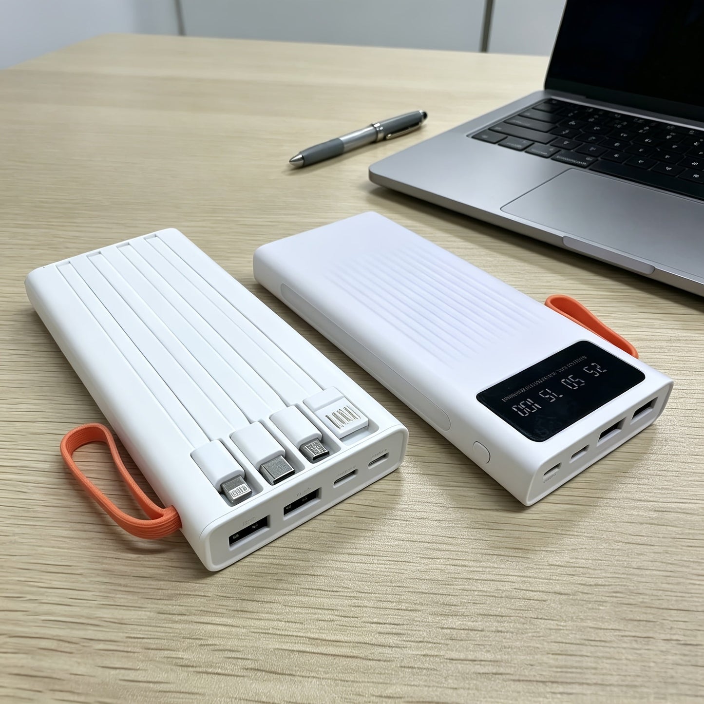 Power Bank 10000-30000mAh with 15W Charging, Four-in-One Cable and Four-Mode Camping Light