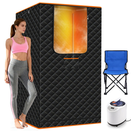 Double Person Sauna Tent 71x49x36in Extra Large 2-Person Steam Sauna Box for Home with 2 Steamers, Folding Chairs, Zipper Window & Anti-Dry Protection for Full Body Spa