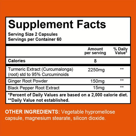 Turmeric Ginger Capsules 2400mg with Black Pepper Extract for Immune Support, Joint Relief & Healthy Energy – 120 Capsules Daily Supplement