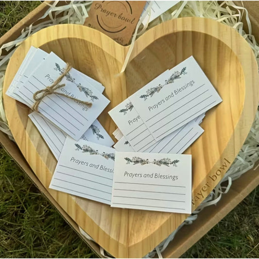 Wooden Prayer Bowl with 24 Prayer Cards – Hand-Carved Heart Shaped Cross Engraved Vintage Religious Gift Set for Easter, Christmas, Thanksgiving, Home Altar & Prayer Room Tabletop Decor