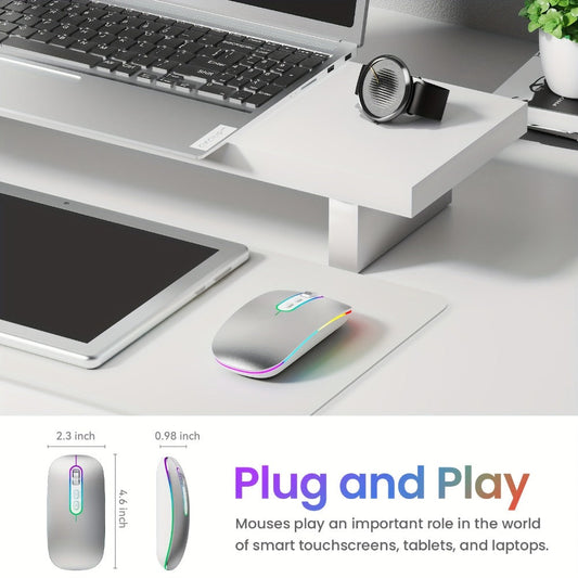 Slim Wireless Mouse Bluetooth 5.1 2.4G Dual Mode Silent Rechargeable LED Indicator Thin Quiet Computer Mouse iPad MacBook Mac Laptop PC Windows Chromebook Pink