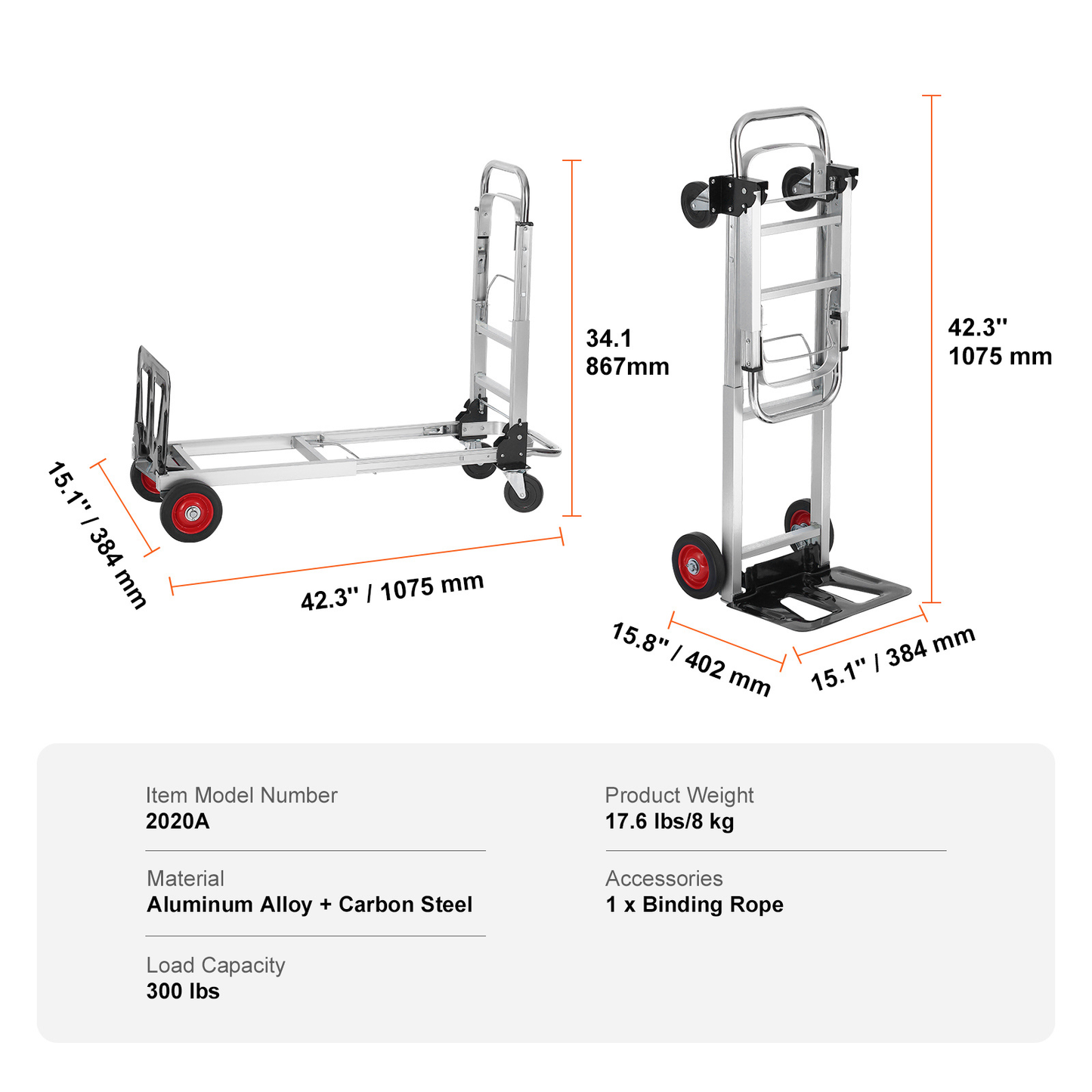 Convertible Folding Hand Truck and Platform Cart with 400 lb Platform and 250 lb Upright Load Labels