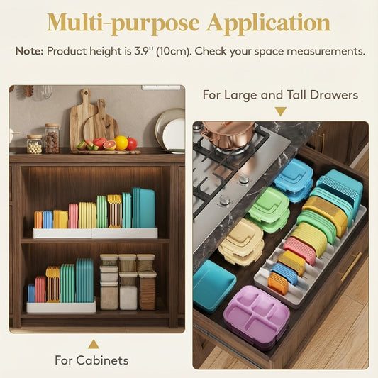 Adjustable Cabinet Lid Organizer – Extra Large 13-24" Food Storage Container Lid Divider with 8 Inserts & 21 Compartments, BPA-Free Plastic Lid Holder for Kitchen Cabinet & Pantry Organization