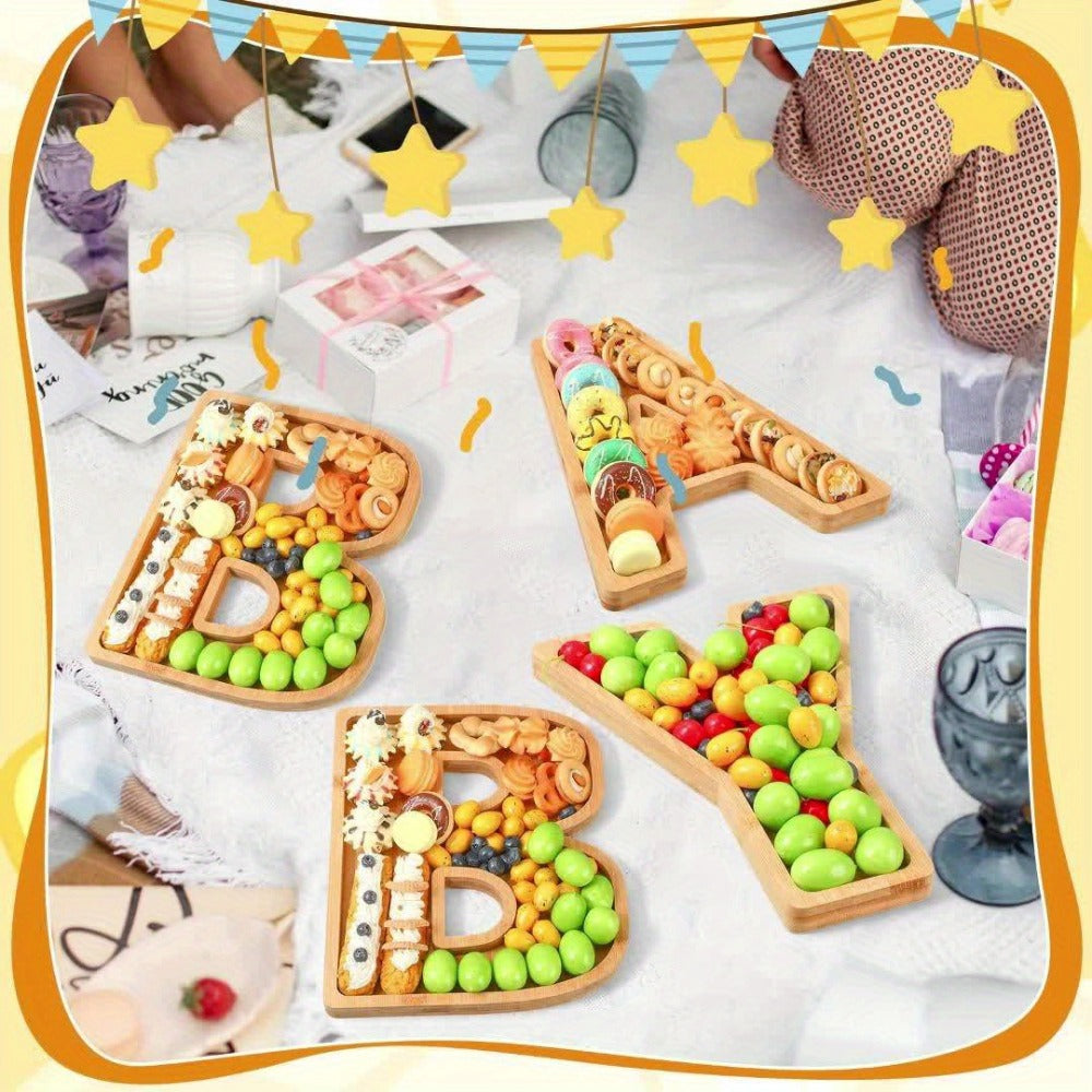 Four-Piece BABY Letter-Shaped Wooden Serving Board Set for Baby Showers and Gender Reveal Parties