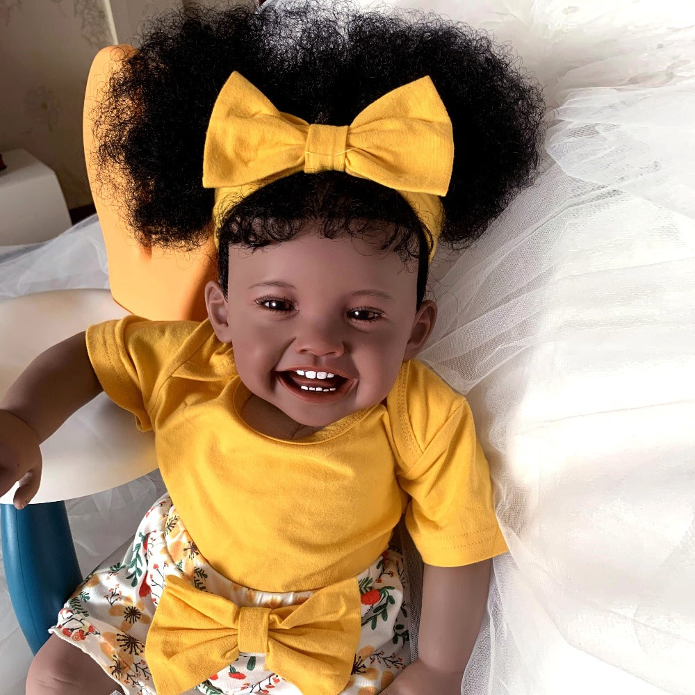 Reborn Doll, 24-Inch Dark-Tone Cloth-Body Figure with Silicone Head and Limbs, Rooted Hair and Accessories