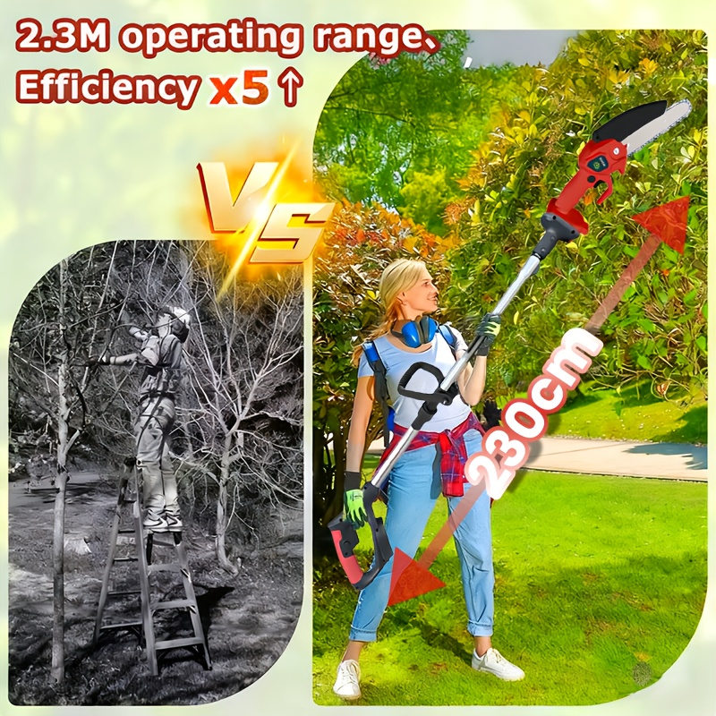 Cordless 3-in-1 Pole Saw, Chainsaw and Blower Kits with 5.8-Foot Pole Label plus Blue Saw Option