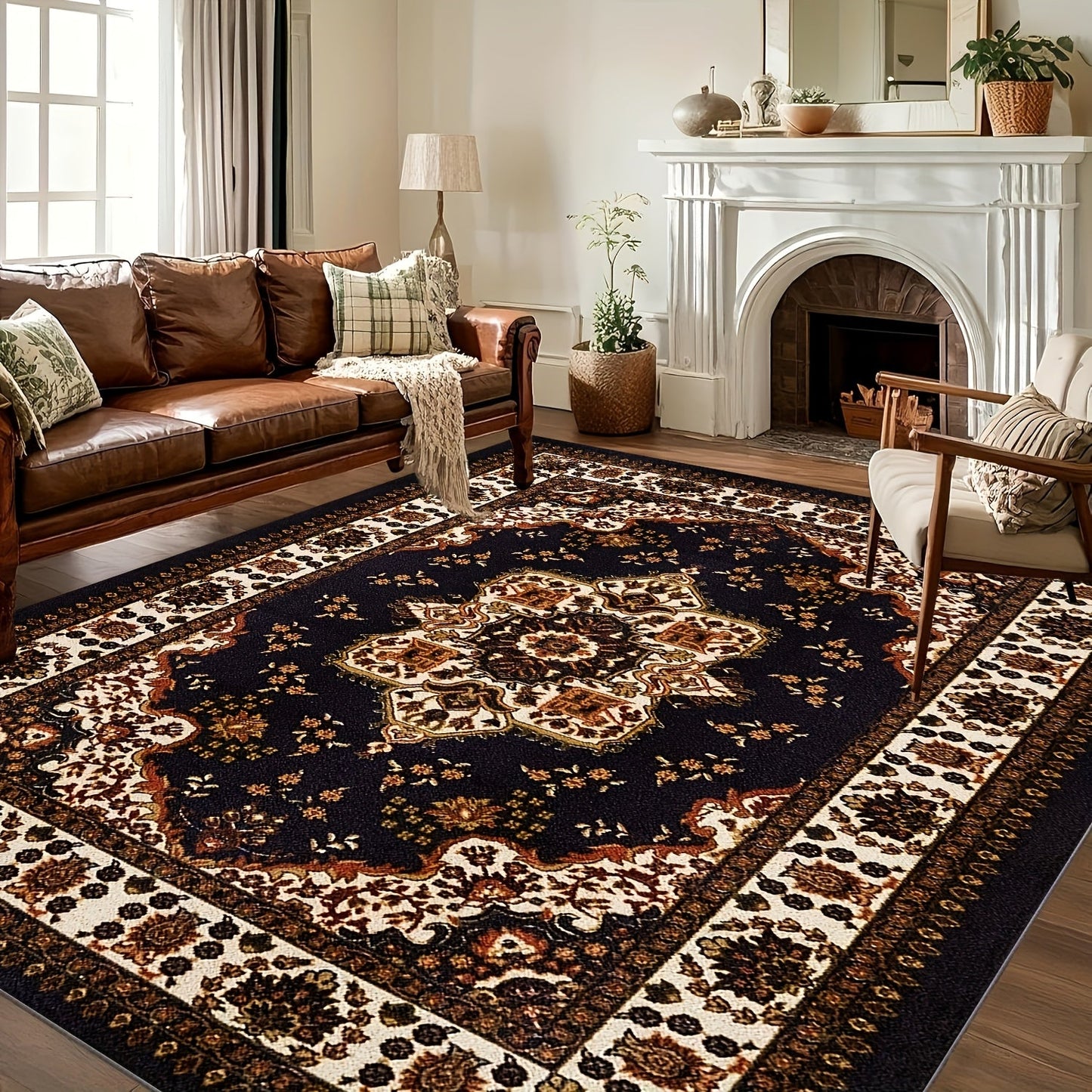 Large Area Rug for Living Room Bedroom – Soft Fluffy Persian Bohemian Style Floor Mat, Anti-Slip Backing, Machine Washable, Vintage Carpet for Modern & Traditional Decor, Multiple Sizes