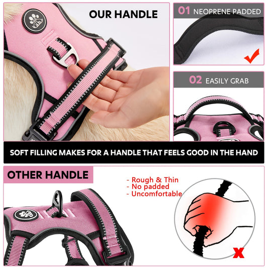 No Pull Dog Harness Set with Collar, Leash & Retractable Seatbelt – Reflective Adjustable Breathable Vest for Small to Large Dogs