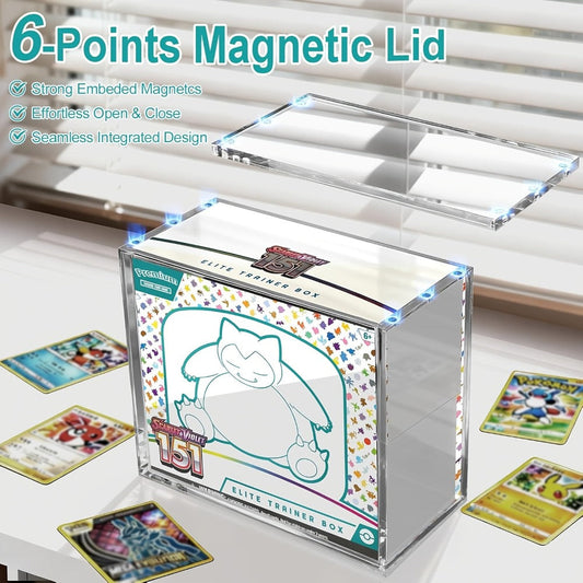 Pokemon Acrylic Display Case for ETB & Booster Bundle – 6mm Thick Clear Box Magnetic Lid UV Resistant Stackable Elite Trainer Box Protector for Card Collectors Gift