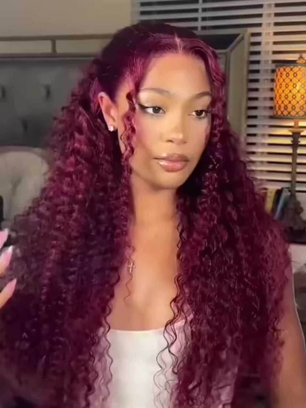 Lace Front Wig 200% Density HD Transparent Lace Curly Deep Wave 99J Burgundy Glueless Pre-Plucked Bleached Knots Natural Hairline Long Voluminous Women 32 Inch Undetectable
