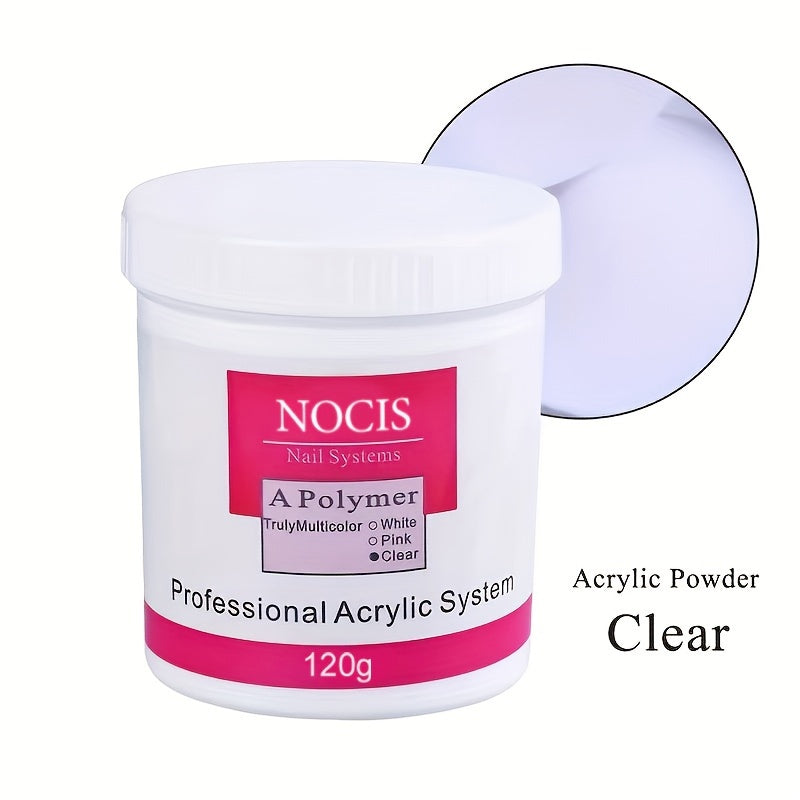 NOCIS 120g Acrylic Nail Powder Jar in White, Pink or Transparent Color for Use with Compatible Acrylic Liquid