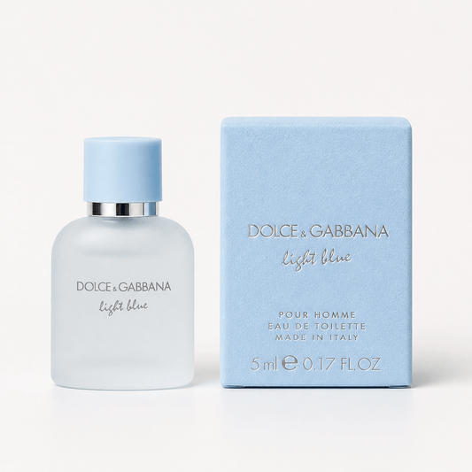 Dolce & Gabbana Light Blue Pour Homme Mini EDT 5ml Travel Size Men's Cologne Fresh Citrus Woody Aromatic Designer Fragrance Mandarin Bergamot Musk