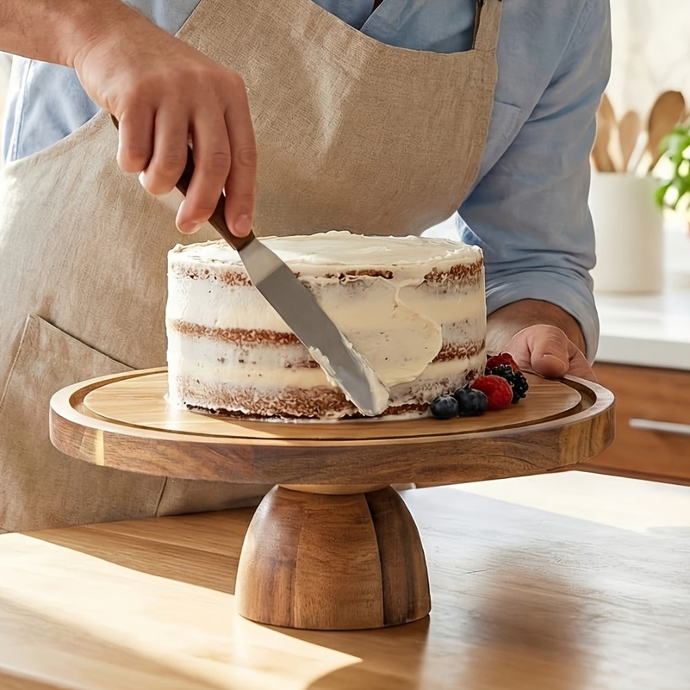 Acacia Wood Cake Stand with Clear Acrylic Dome, 11.8-Inch Round Reversible Serving Board and Pedestal Base