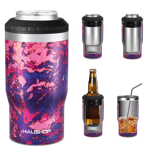 Can Cooler Insulated Stainless Steel 4-in-1 for 12 oz Standard Slim Can & Beer Bottle – Double Wall Sweat-Proof Beer Koozie for Camping Beach Tailgate BBQ Outdoor Party