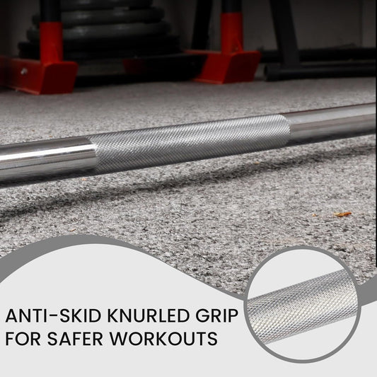 Standard Barbell 5FT – Solid Steel 1-Inch Bar, 300 LB Capacity, Chrome & Black Finish, Multi-Grip Knurling for Home Gym Strength Training