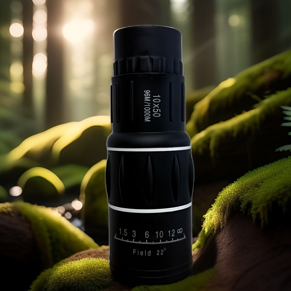 Compact 10x50 Monocular Telescope with Manual Focus, Wrist Cord and 16 cm Pictured Length for Adults