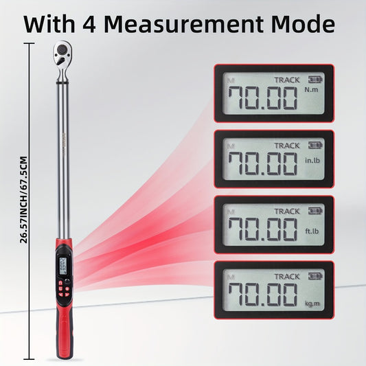 Digital Torque Wrench - 1/2" & 3/8" Drive, ±1% Accuracy, LED & Buzzer Alert, 4 Units, 500 Data Sets, Preset P1-P8, Chrome Vanadium Steel for Auto, Bike & Motorcycle