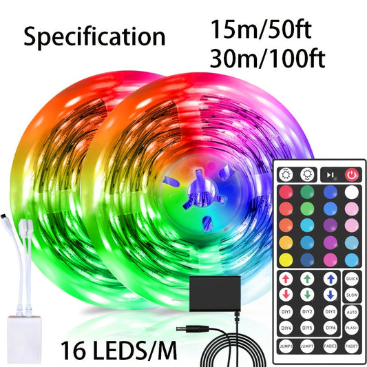 LED Strip Light RGB Room Kit in 50ft or 100ft Lengths with Remote Control, Dimming and Multi-Mode Color Effects