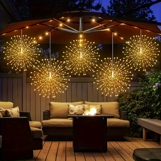 Solar Starburst Lantern Fairy Lights Outdoor 5 Pack 450 LED - Remote & Timer, 8 Modes, Adjustable Brightness, Pure Copper Wire, Waterproof for Yard, Garden, Patio, Wedding & Christmas Decor
