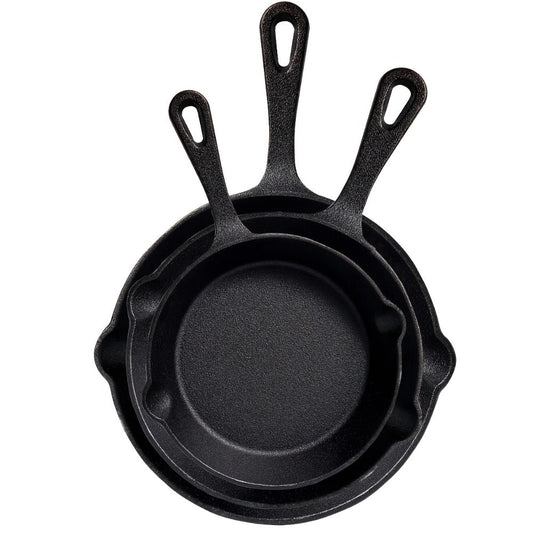 Cast Iron Skillet Set Uncoated Frying Pan with Drip Spout Heavy Duty Pre-Seasoned Cookware for Frying Stir-Frying Baking Stovetop Oven Safe 3 4 5 Piece