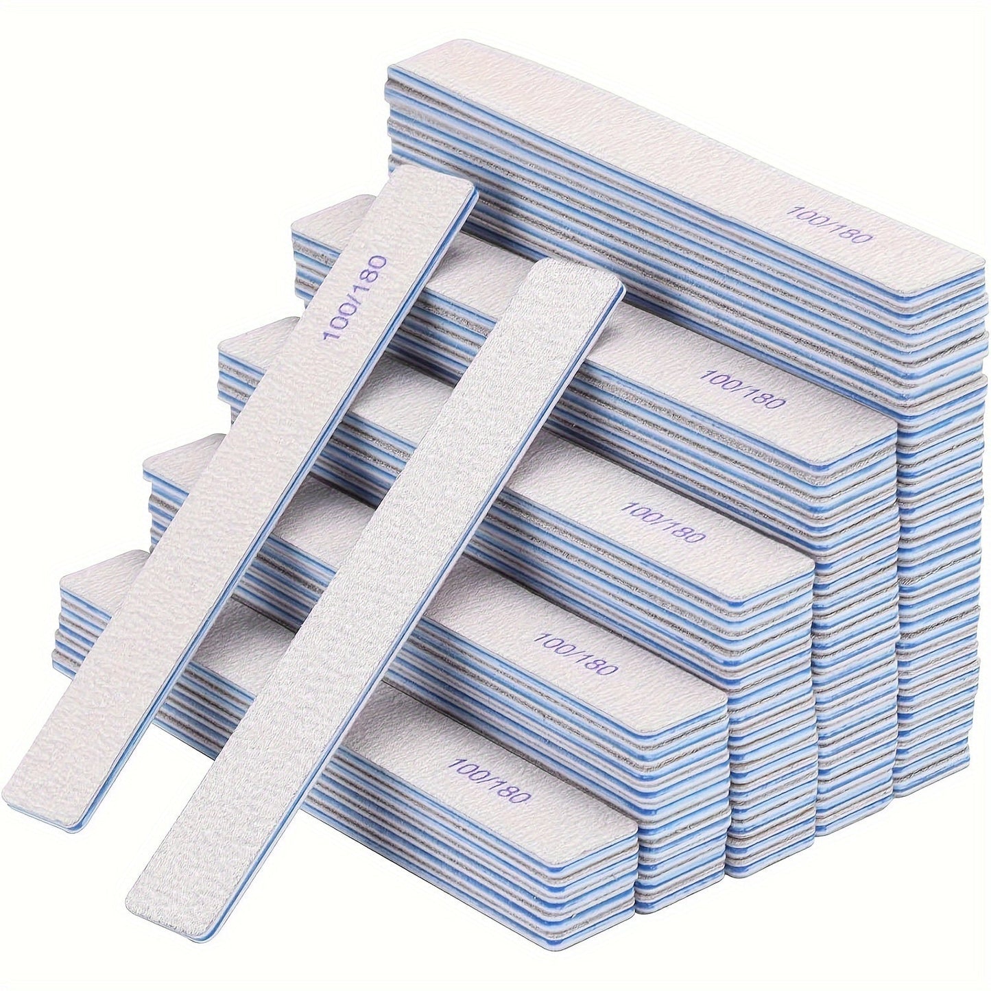 50-Piece Double-Sided Nail File Set in 80/80, 100/100 or 100/180 Grit Options for Acrylic and Gel Nails