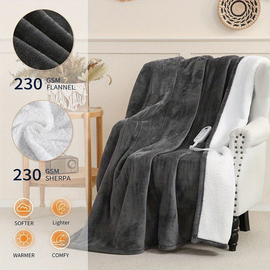 Electric Blanket with Temperature Control and Timer – Extra Large Flannel Heated Blanket, 8 Levels 10-Hour Auto-Off, Machine Washable, PTC+NTC Overheat Protection, Throw Twin Full Queen King