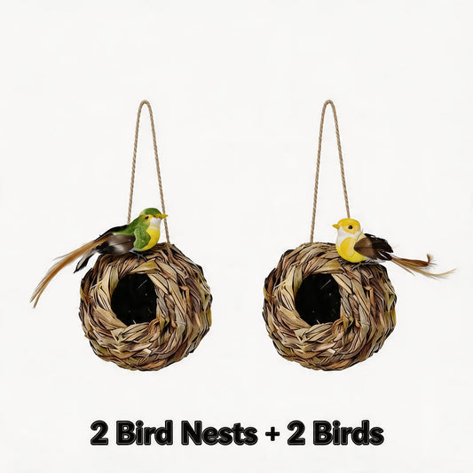 Hummingbird Nest House Handwoven Outdoor Garden Patio Bird Nest - Spherical Design Comfortable Nesting Shelter for Small Birds, Wildlife Habitat Decor