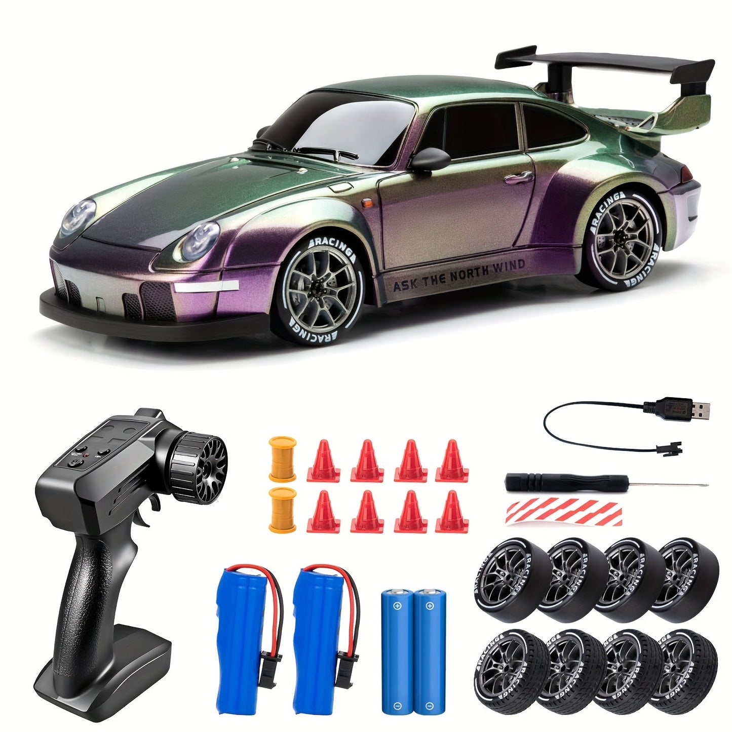 RC Drift Car S814 1:24 Scale Sports Car with Remote Controller, Display Cones and Five Color Selections