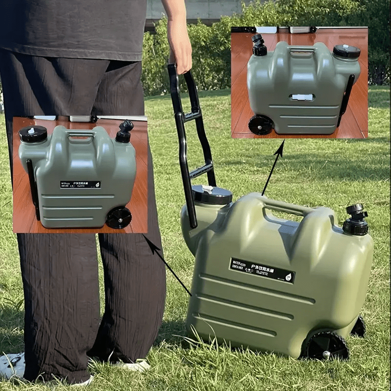 Portable Water Tank with Wheels 7.4 Gallon – Large Capacity Durable PE Square Water Container Jug for Camping, Hiking, Picnics & Outdoor Use – Khaki, Green, White, Black