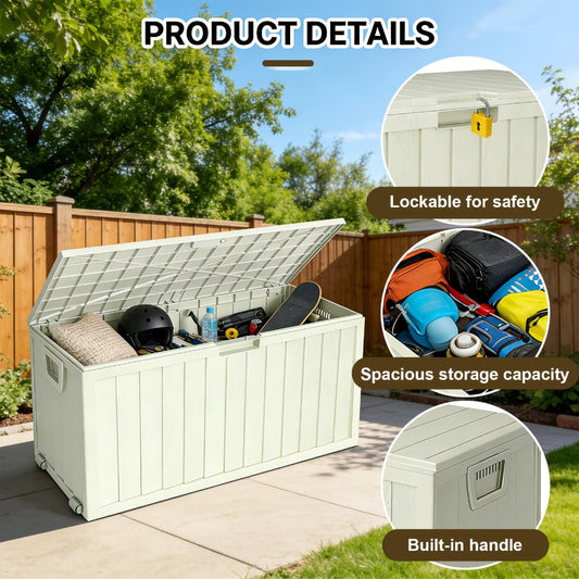 75 Gallon Outdoor Storage Box Waterproof Deck Box with Handles & Wheels – Large Patio Storage Cabinet for Pool Accessories, Garden Tools & Outdoor Furniture | Easy Assembly Lockable Deck Storage Chest