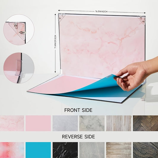 Product Photography Backdrop Paper 6pcs Reversible 12 Designs 16x11.5 Inch Background Sheets for Food Jewelry Cosmetic Flatlay Social Media Content Creation