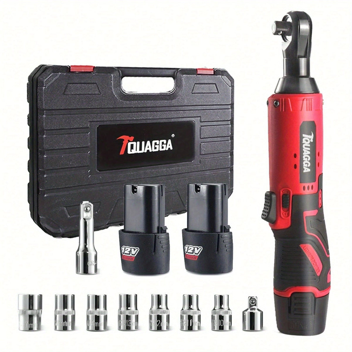 Cordless Electric Wrench QUAGGA 12V - 45Nm High Torque 3/8" Rechargeable Ratchet Wrench with Battery & Charger for Automotive