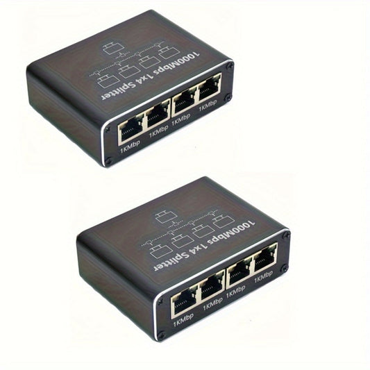 Gigabit Ethernet Splitter 1 to 4 Port 1000Mbps High-Speed LAN Network Adapter with USB Power Cable, Supports 4 Devices Simultaneously, Plug and Play RJ45 Hub for Home Office Gaming Smart TV NAS