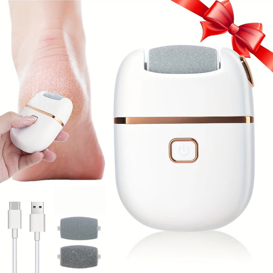 Callus Remover for Feet Electric Rechargeable Foot Grinder with 3 Grinding Heads & 2 Speed Settings – USB Portable Pedicure Tool for Cracked Heels Dry Dead Skin Removal Women Men