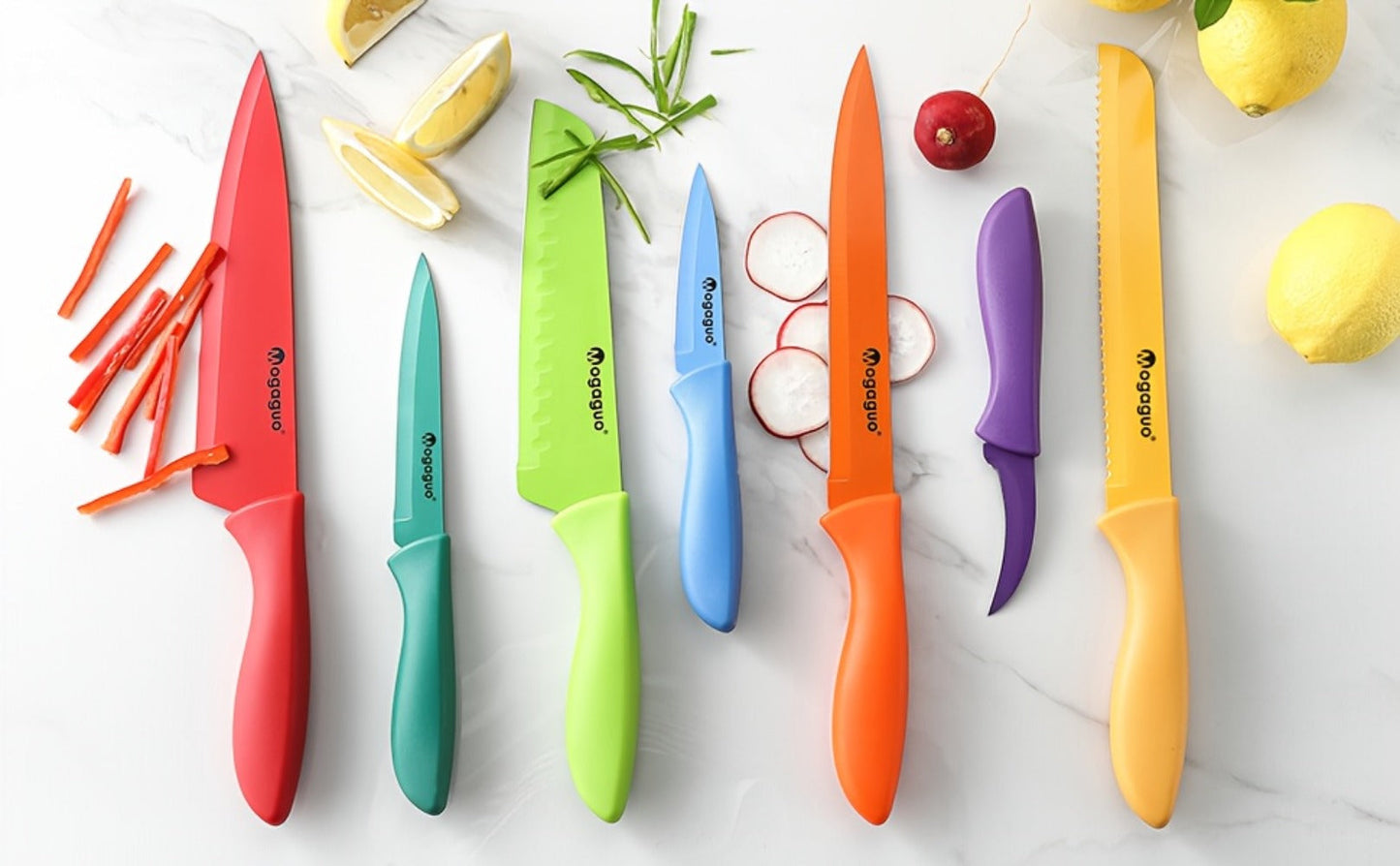Kitchen Knife Set 14-Piece Rainbow Stainless Steel with Seven Knives and Seven Matching Blade Guards