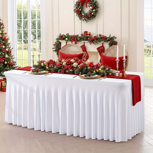 Spandex Table Skirt for Rectangle Tables 6ft, Black White Stretch Table Cover for Events Weddings Banquets, Washable Wrinkle Resistant