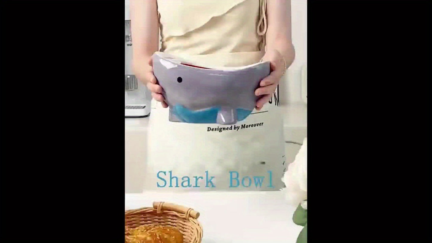 40 oz Handmade Ceramic Shark Ramen Bowl in Gray for Soup, Snacks, Fruit and Entryway Storage