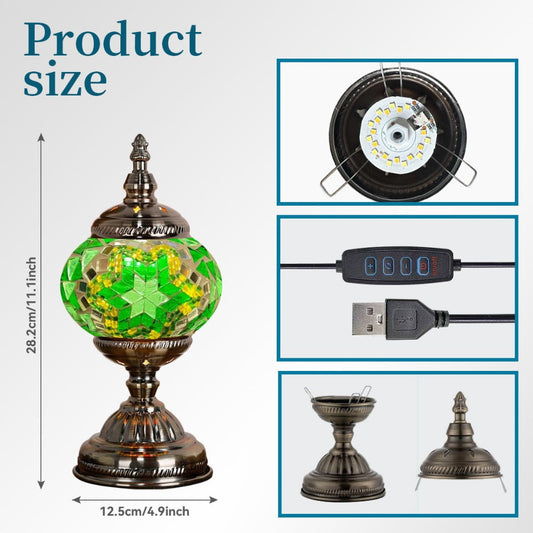 DIY Mosaic Lamp Kit Handmade Glass Table Lamp, Colorful Stained Glass Bedside Night Light with Antique Bronze Base, Decorative Desktop Lamp for Living Room, Bedroom & Home Decor (Multiple Colors)
