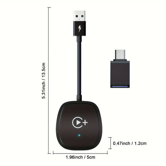 Wireless CarPlay Adapter & Android Auto Dongle – Plug & Play, Stream Video Music Navigation Calls, iPhone iOS 10+ & Android Compatible