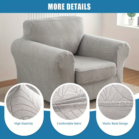 Armchair Slipcover 2pcs Set Jacquard Leaf Texture Stretch Chair Cover with Seat Cushion Cover Spandex Non-Slip Elastic Removable Washable Sofa Couch Cover for Living Room Dining Room Hotel Home Decor