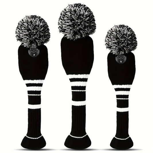 Knitted Golf Club Head Covers 3-Pack Set for Driver & Fairway Woods, Fits 460cc Drivers, Hook & Loop Closure Protective Headcovers for 1 3 5 Woods, Stylish Mixed Color Golf Club Protectors