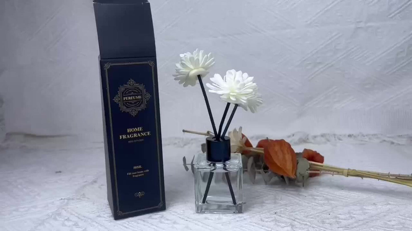 Reed Diffuser Set 50ml Glass Bottle - Long Lasting Aromatherapy Fragrance Sticks for Bedroom Living Room Office Home Decor Air Freshener Scented Essential Oil Gift