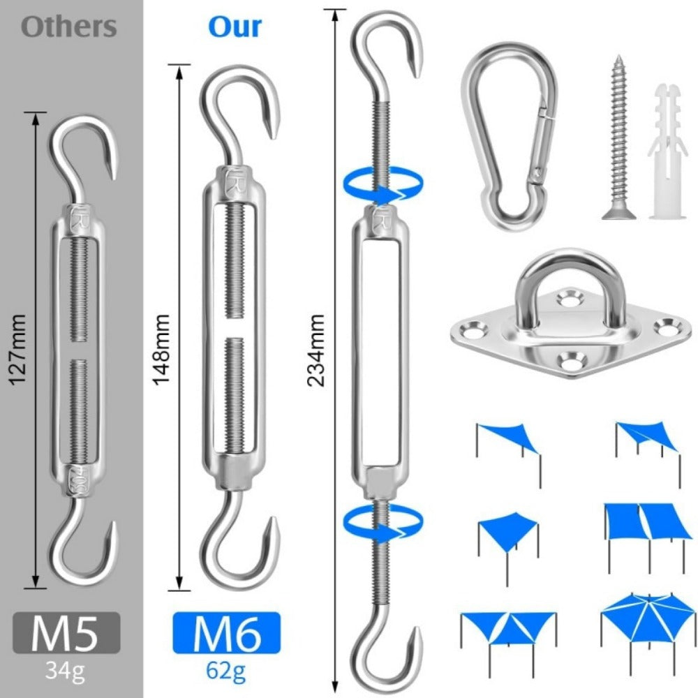44-Piece Metal Shade Sail Hardware Kit with Weather-Resistant Finish for Patio detail image - detail view 14