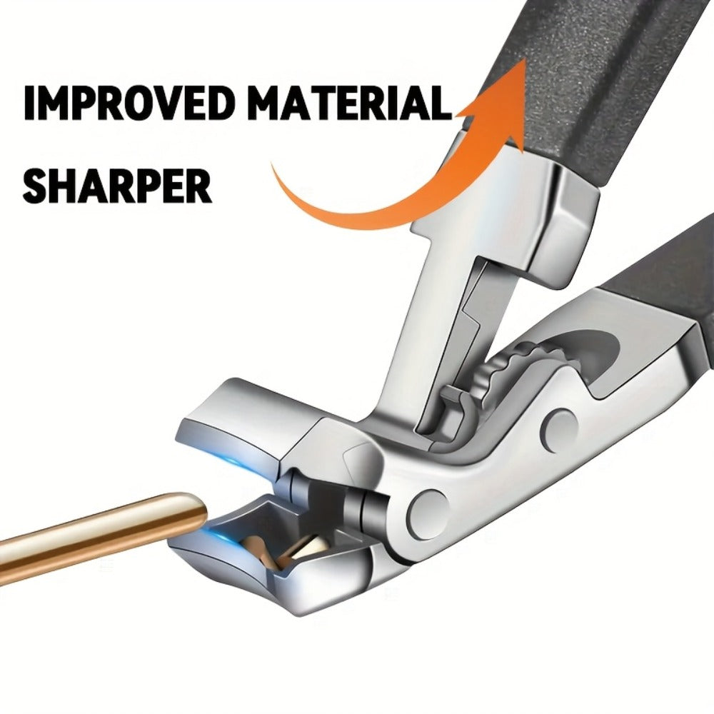 Angled Nail Clipper Set, Four Black-Handle Clipper Tools with Curved Jaws, File and Round Accessory